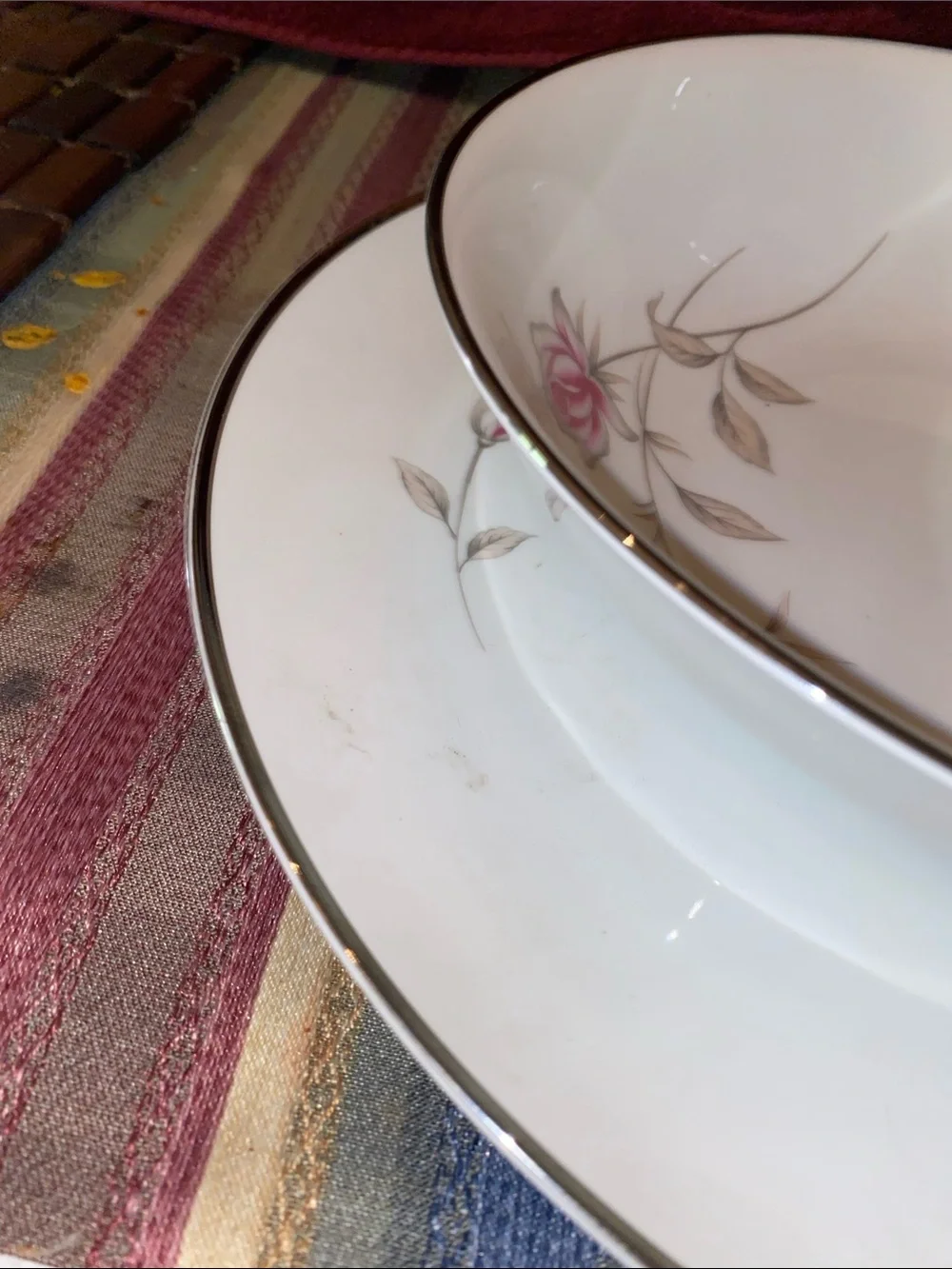 Vintage Seizan White Porcelain Dinner and Serving Bowls with Pink Rose Motif